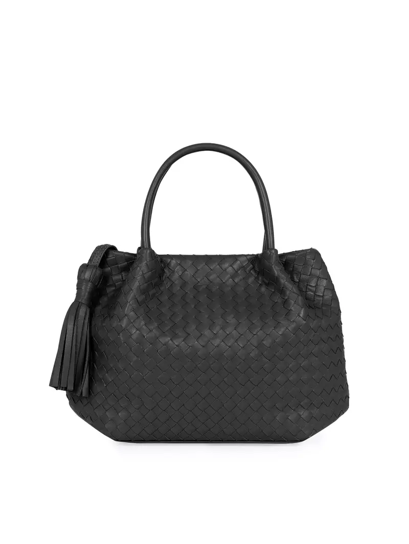 Borsa Mano Intrecciata Pelle Nero