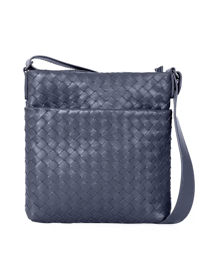 Borsa Tracolla Grande Pelle Intrecciata Da Uomo Blu