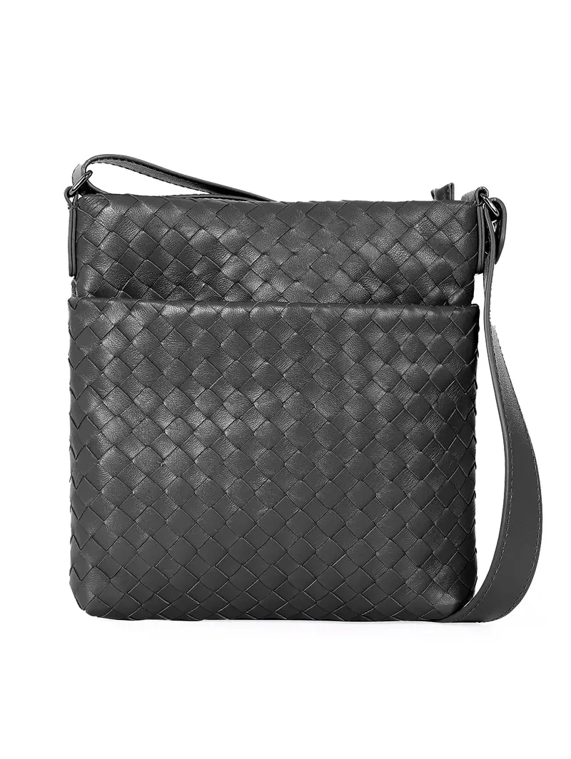 Borsa Tracolla Grande Pelle Intrecciata Da Uomo Nero