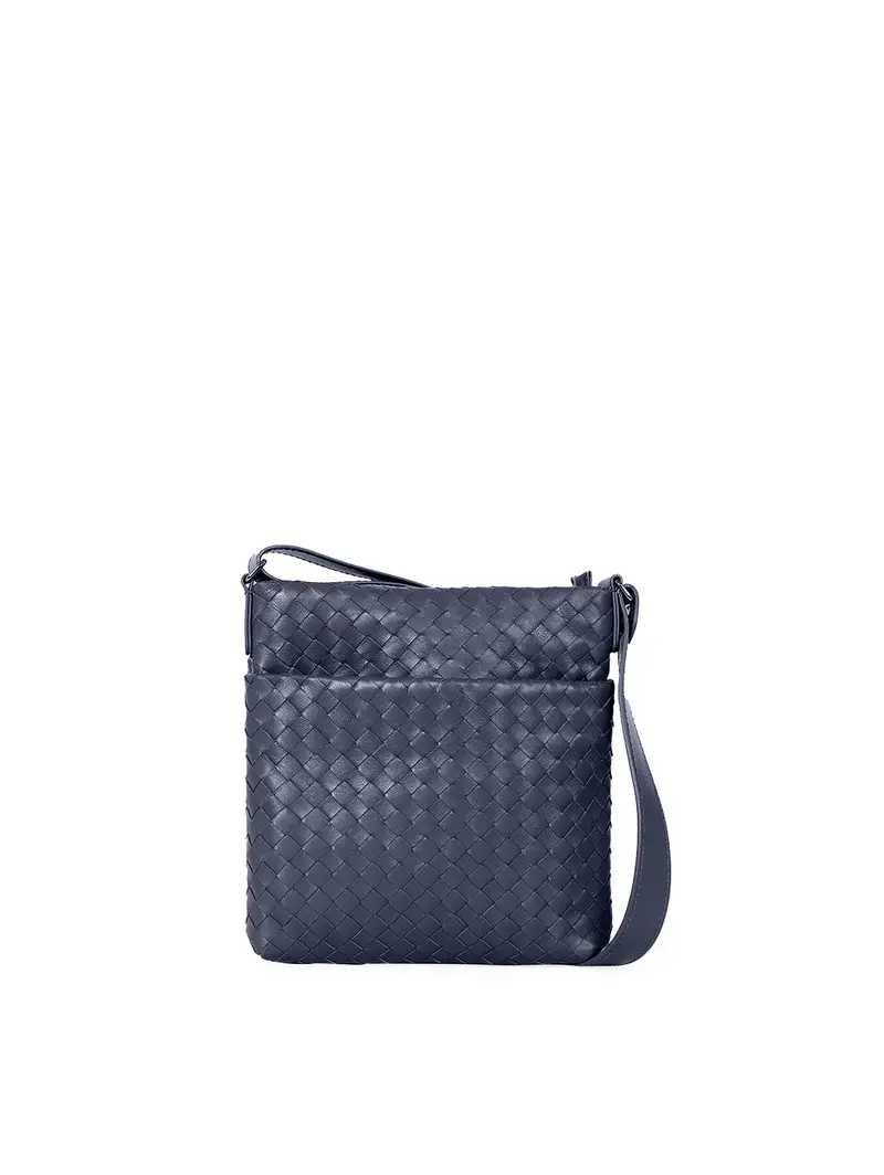 Borsa Tracolla Pelle Intrecciata Da Uomo Blu Carta Zucchero