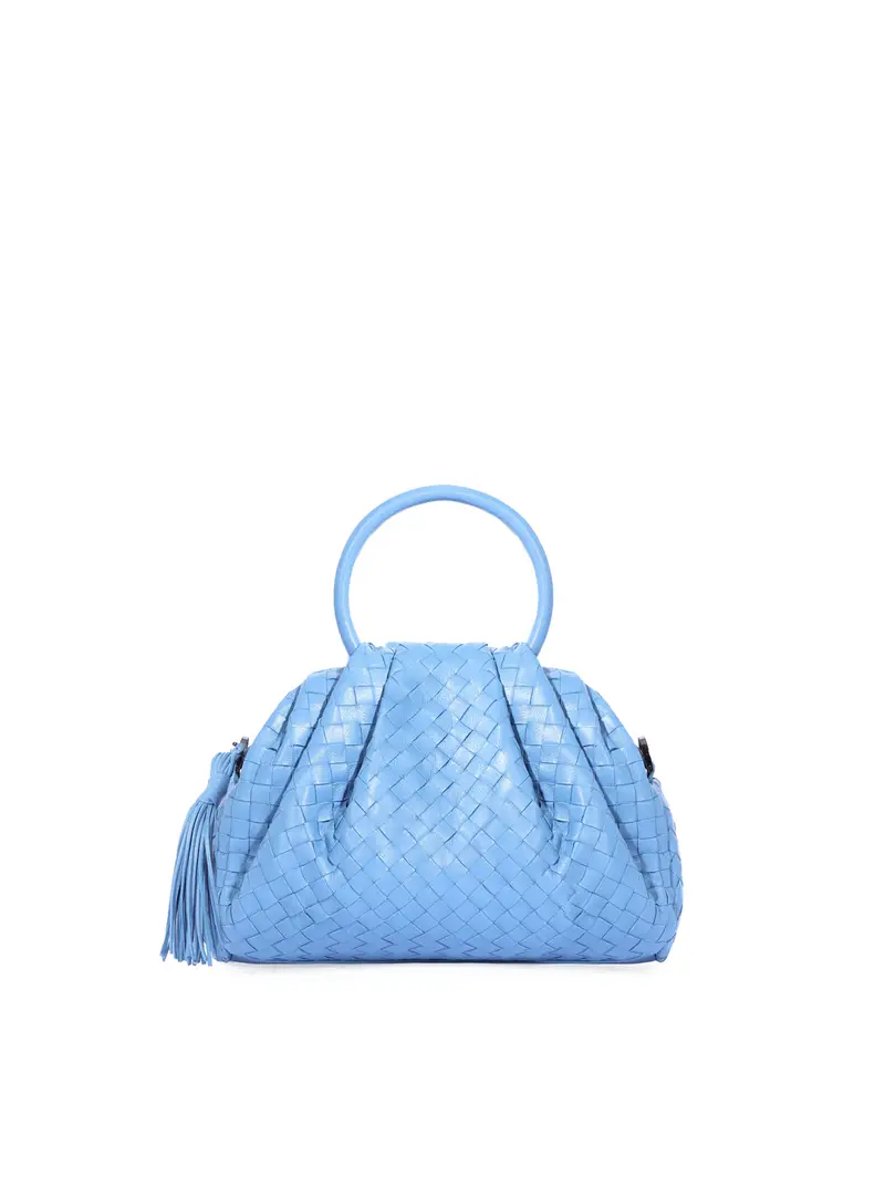 Borsetta Intrecciata Con Manico Tondo Pelle Marino Azzurro