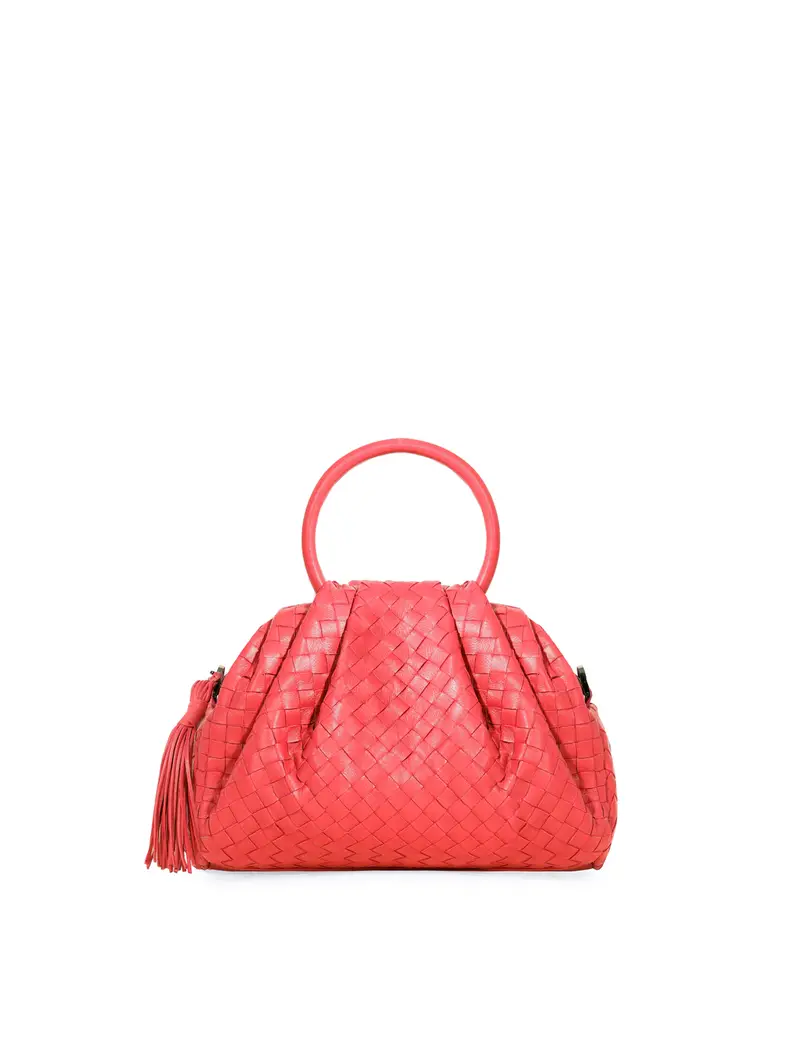 Borsetta Intrecciata Con Manico Tondo Pelle Rosso