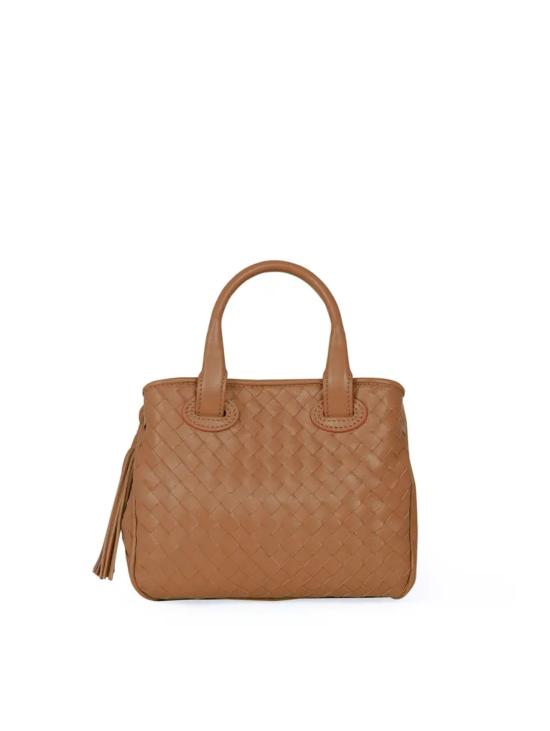 Borsetta Pelle Intrecciata Cuoio Marrone