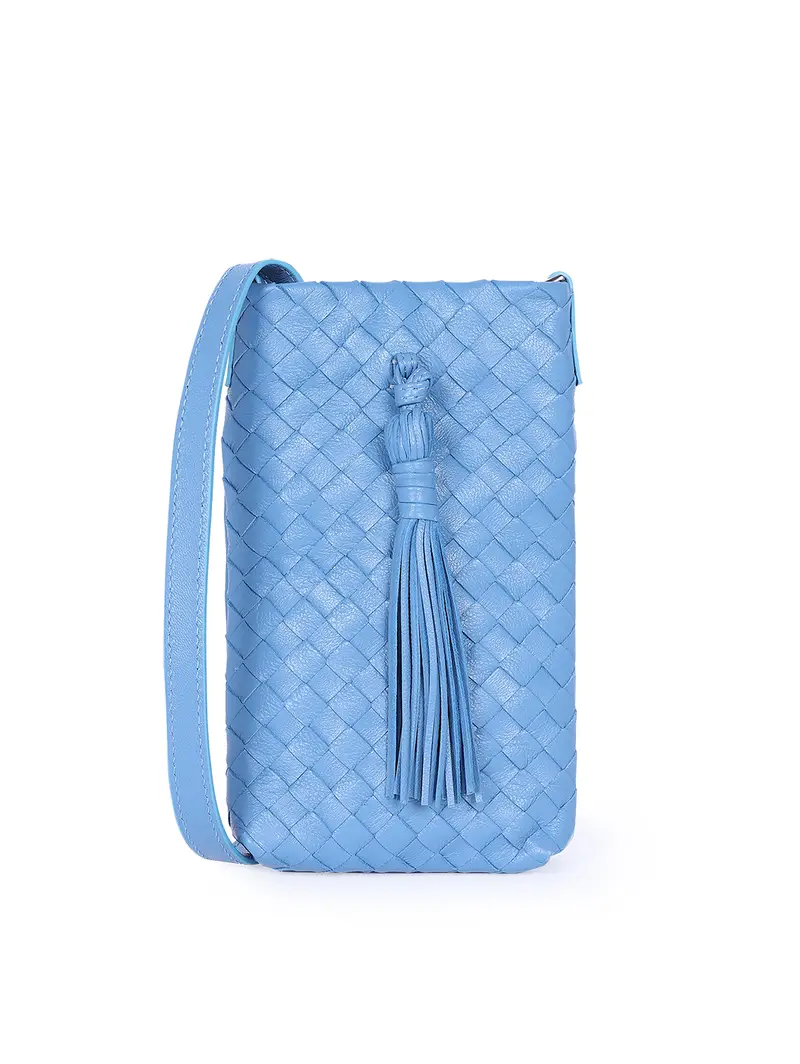 Porta Cellulare Tracolla Pelle Intrecciata Marino Azzurro