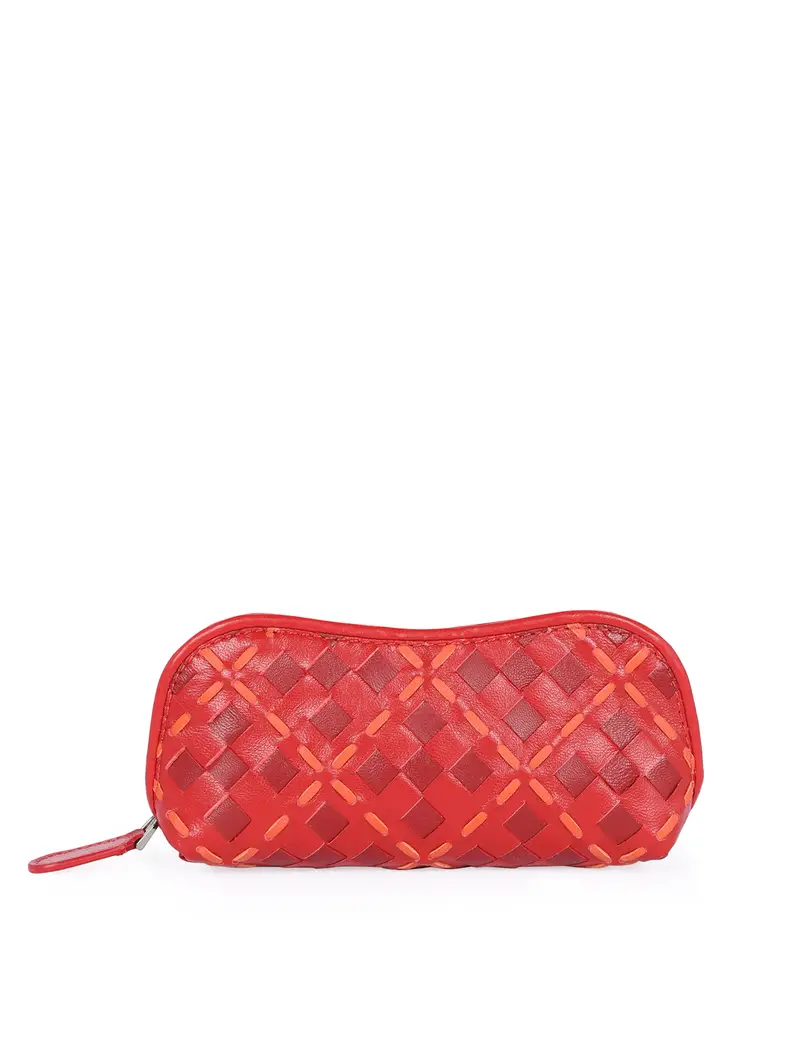 Porta Occhiali Pelle Intrecciata Con Cerniera Rosso