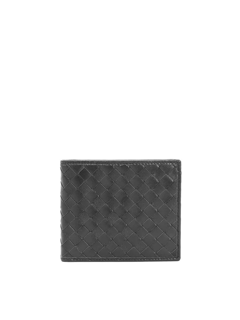 Portafoglio Intrecciato Pelle Di Agnello Nero