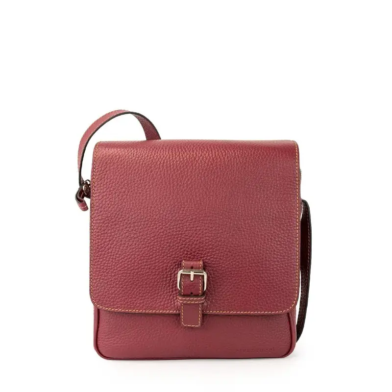 Messenger Bag In Pelle Italiana Bordeaux Rosso