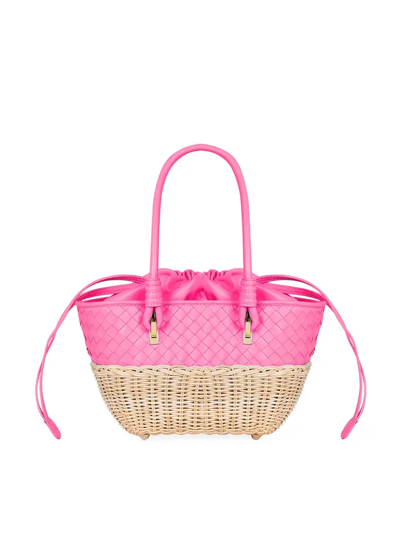 Borsetta Mano Con Coulisse Pelle Fuxia Rosa