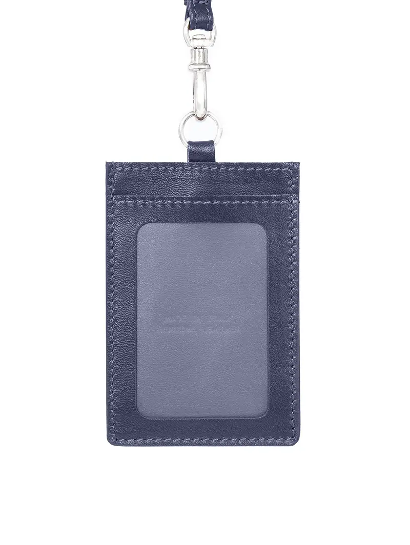 Porta Badge In Pelle Con Tracolla Blu