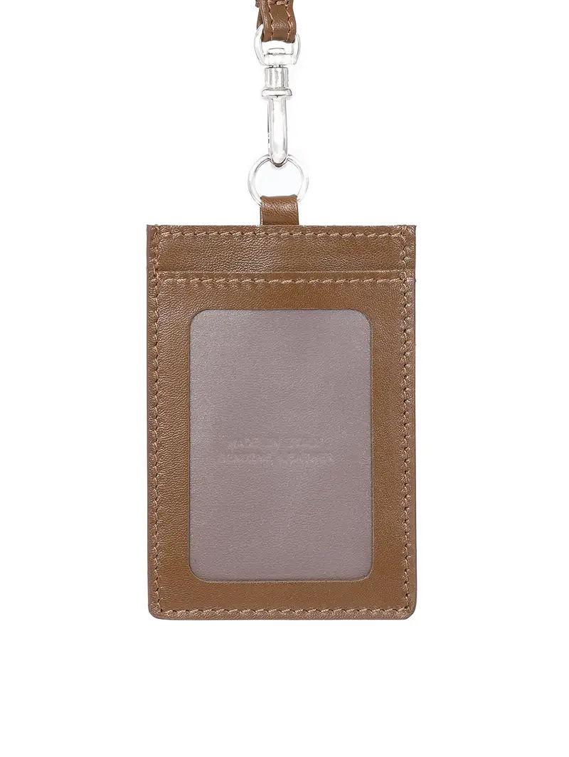 Porta Badge In Pelle Con Tracolla Cuoio Marrone