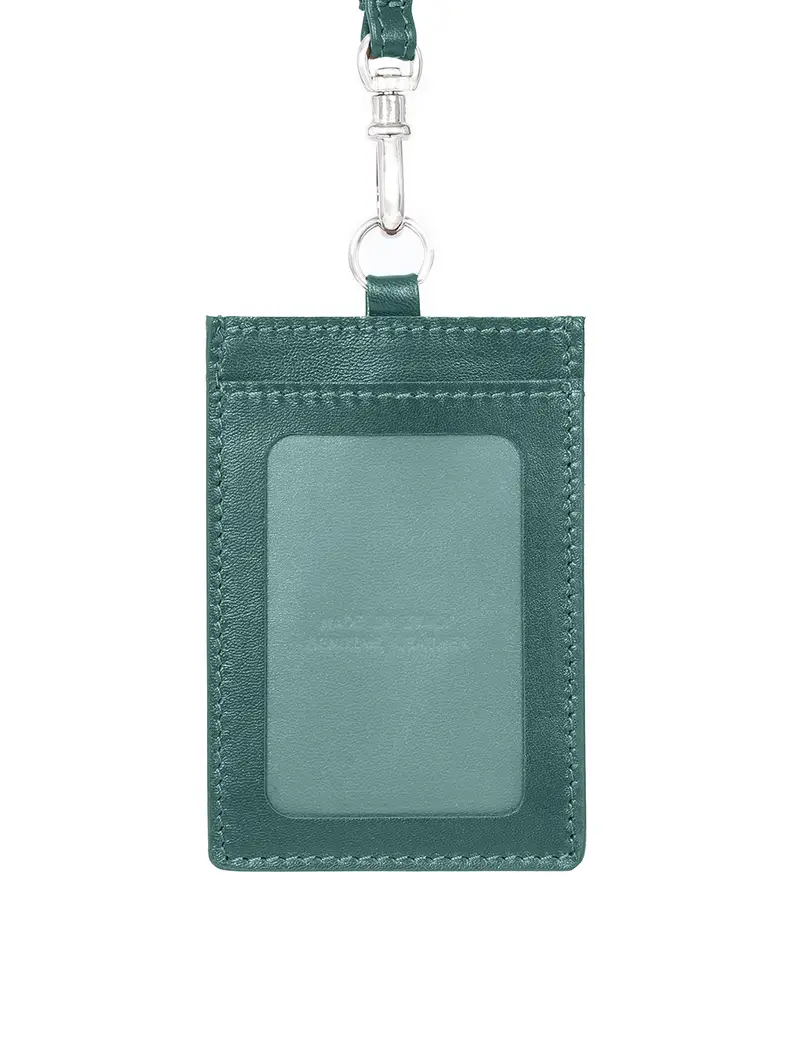 Porta Badge In Pelle Con Tracolla Giada Verde