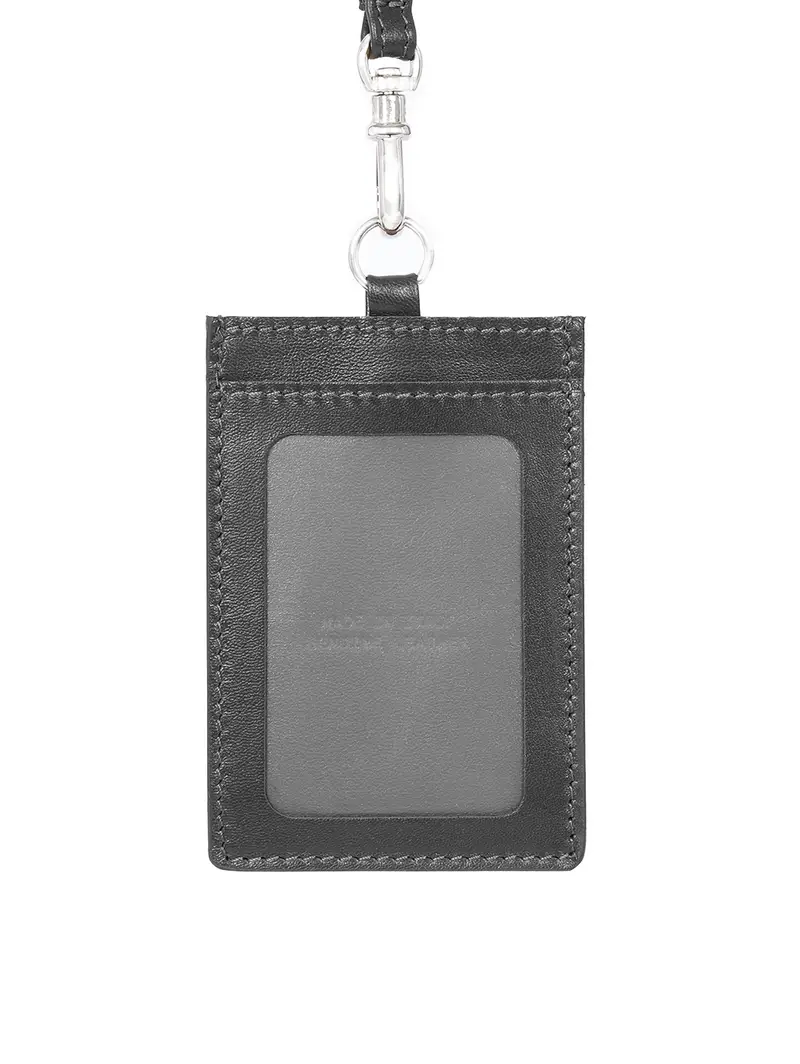 Porta Badge In Pelle Con Tracolla Nero