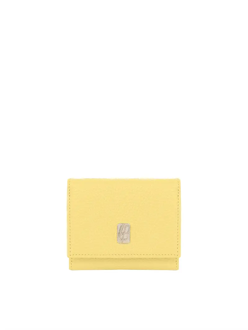 Portafoglio Compatto In Pelle Cuoio Giallo