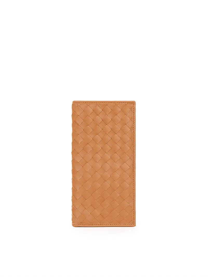 Portafoglio Lungo Con Porta-carte In Pelle Intrecciata Marrone