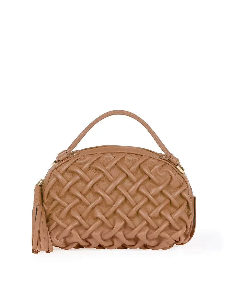 Borsa Mini Pelle Plissé Cuoio Marrone