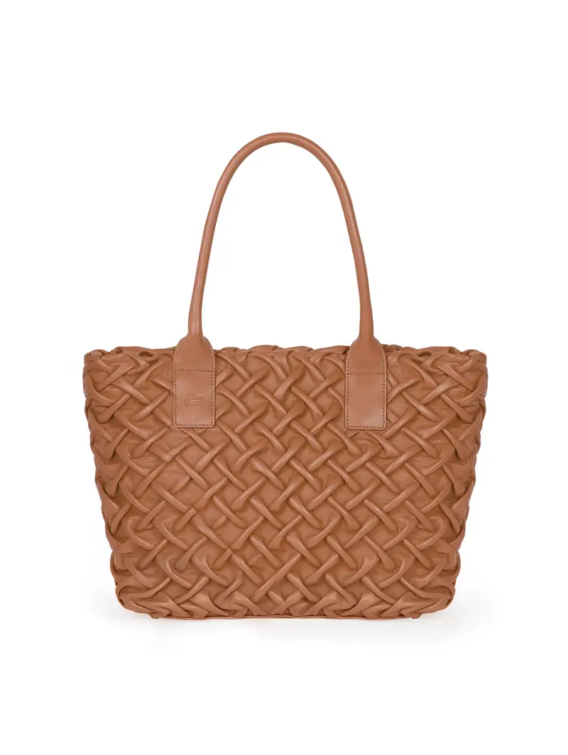 Borsa Shopper Carrè Punto Smock Cuoio Marrone