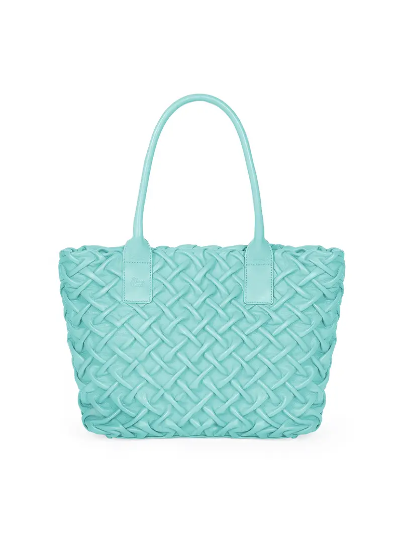 Borsa Shopper Carrè Punto Smock Verde Acqua Azzurro