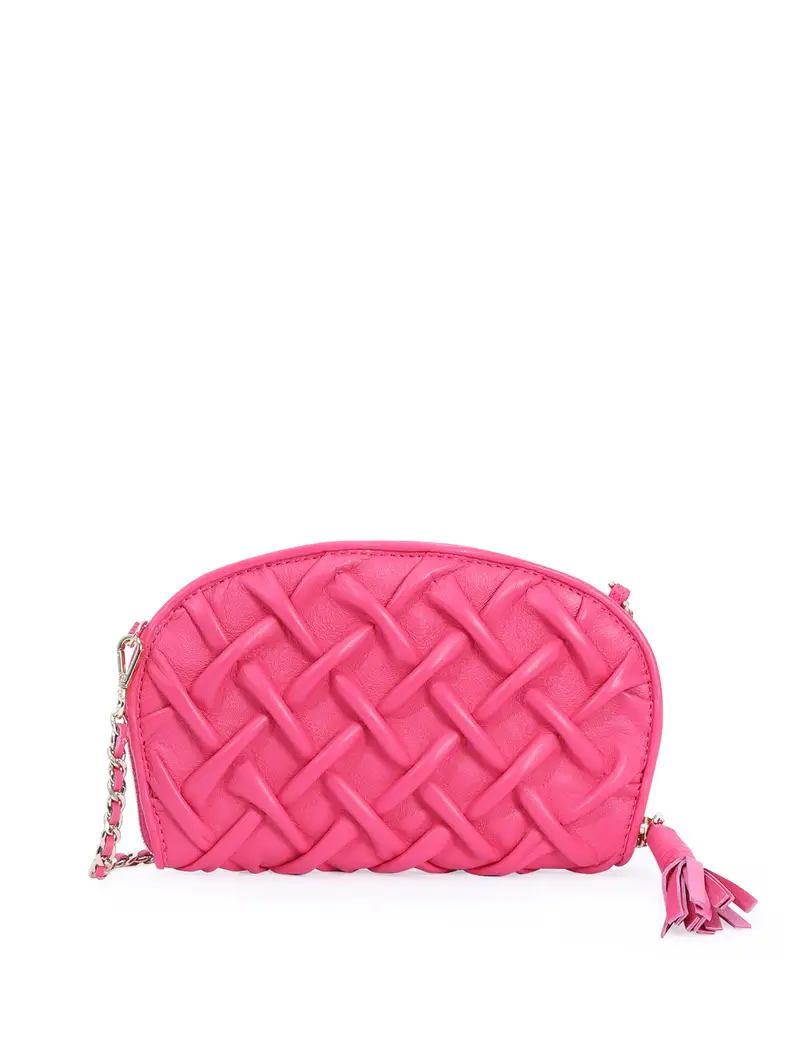 Borsetta Mano Con Porta Tessere In Pelle Fuxia Rosa