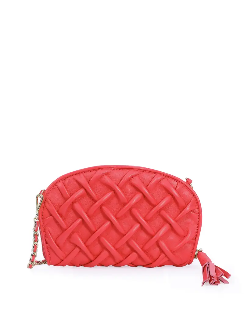 Borsetta Mano Con Porta Tessere In Pelle Rosso