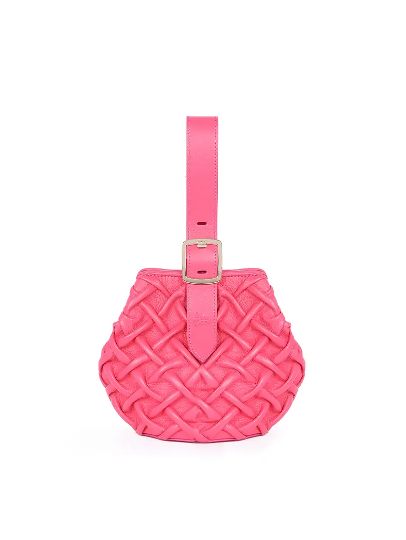 Mini Borsa Mano Pelle Smock Intrecciata Fuxia Rosa Viola