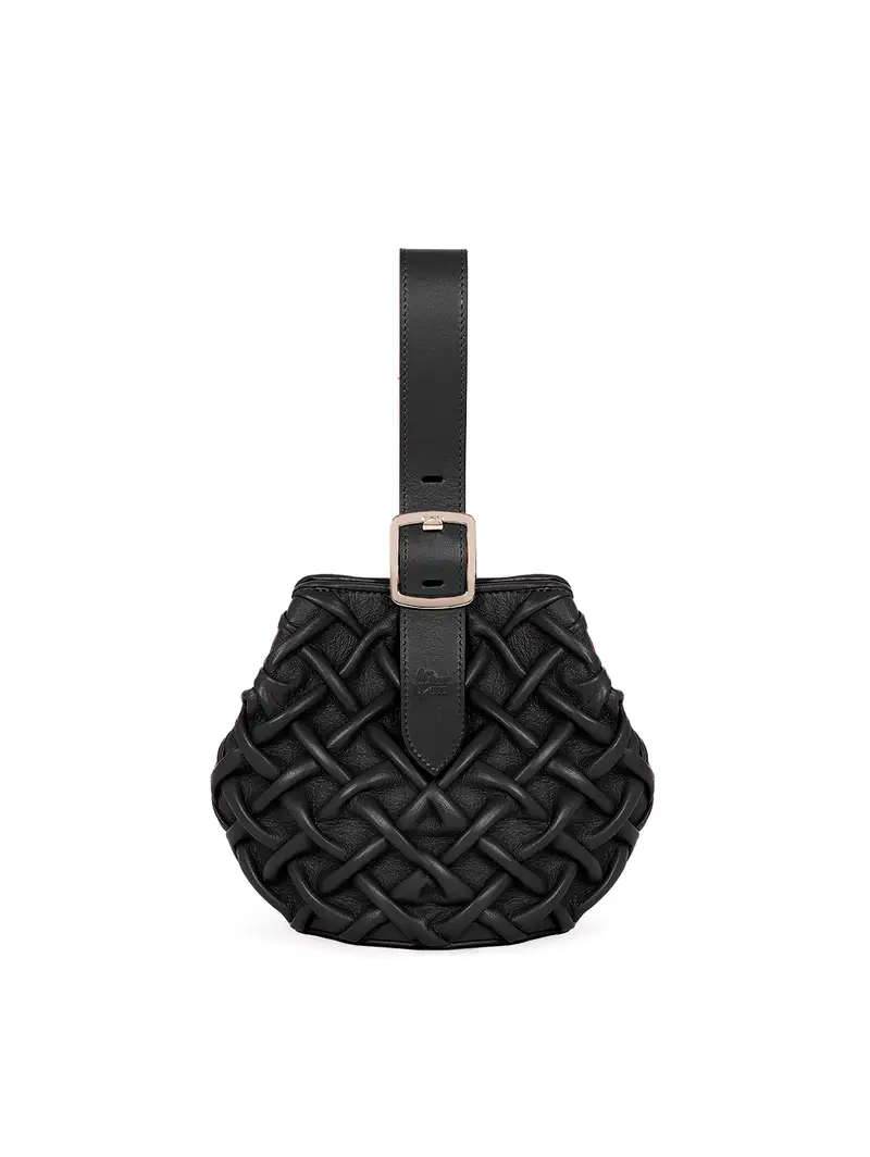 Mini Borsa Mano Pelle Smock Intrecciata Nero