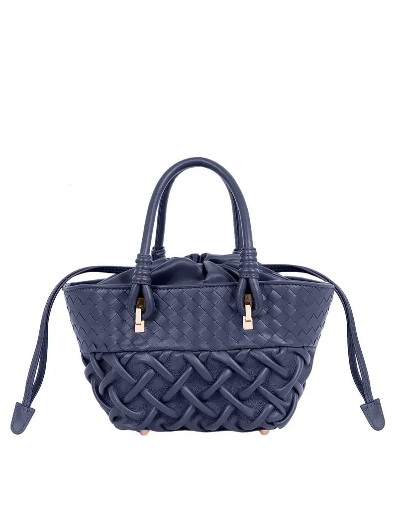 Piccolo Secchiello In Pelle Intrecciata Blu Carta Da Zucchero