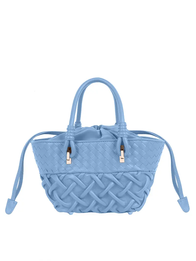 Piccolo Secchiello In Pelle Intrecciata Marino Azzurro