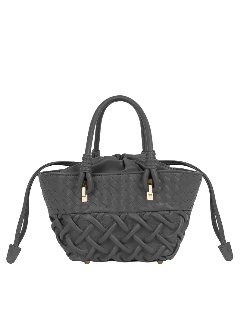 Piccolo Secchiello In Pelle Intrecciata Nero