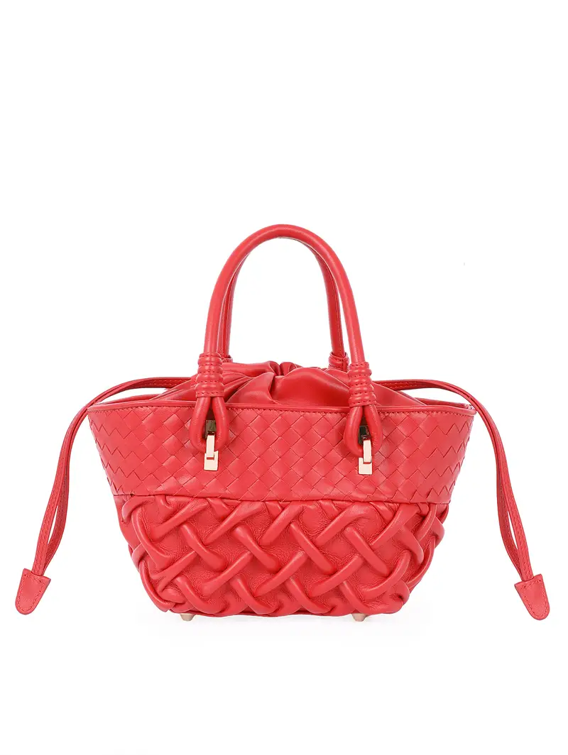 Piccolo Secchiello In Pelle Intrecciata Rosso