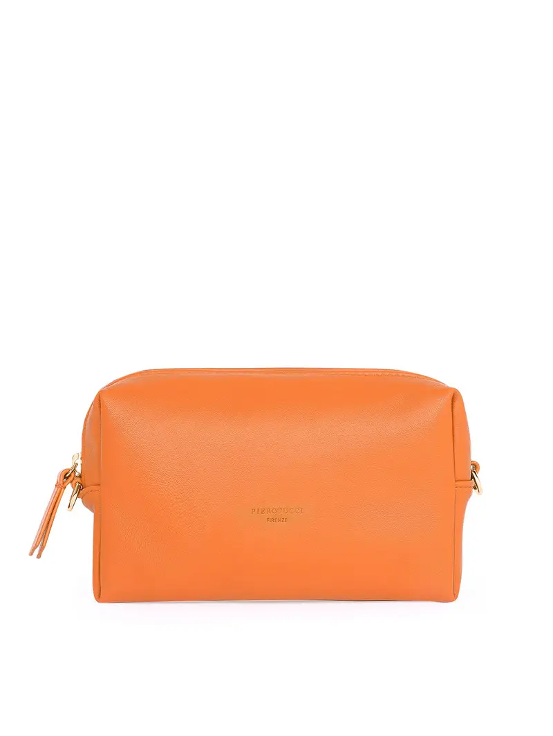 Pouch In Pelle Arancio Con Tracolla Arancione
