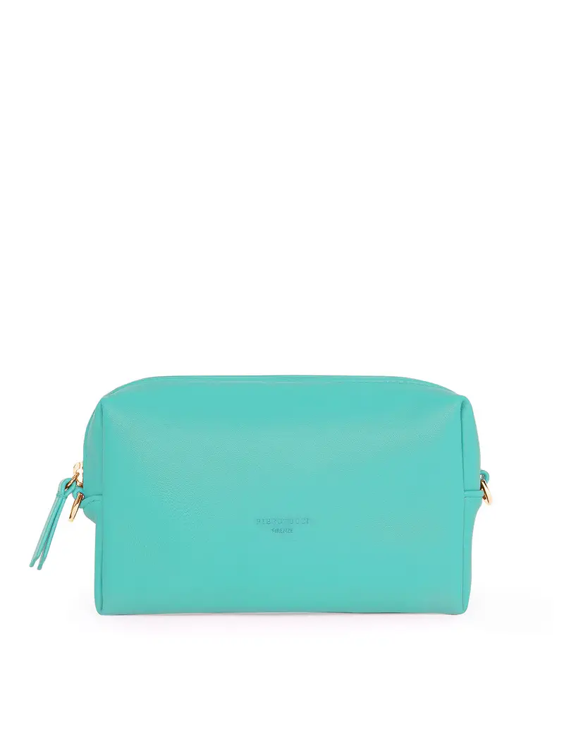 Pouch In Pelle Con Tracolla Verde Acqua Azzurro