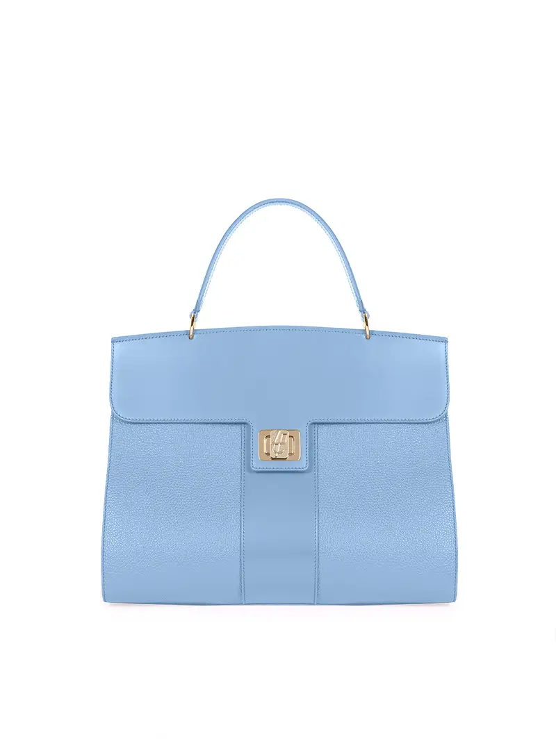 Borsa Mano Anni 50 In Pelle Plautilla Avio Azzurro