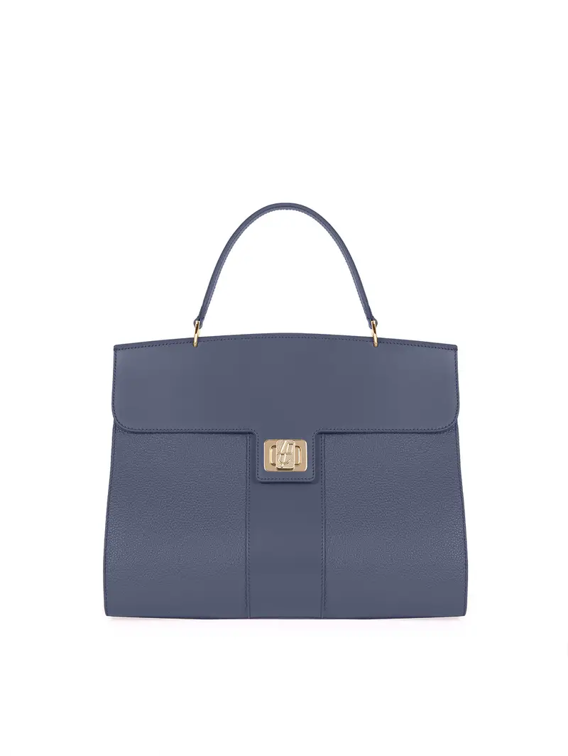 Borsa Mano Anni 50 In Pelle Plautilla Blu