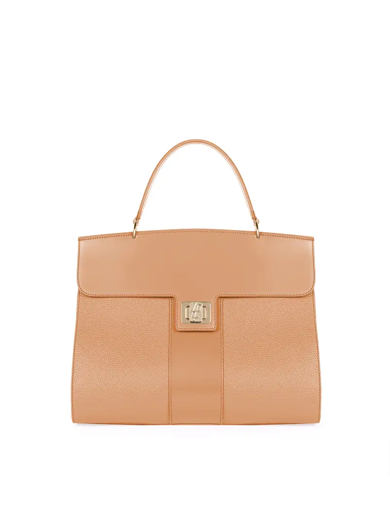 Borsa Mano Anni 50 In Pelle Plautilla Cuoio Marrone