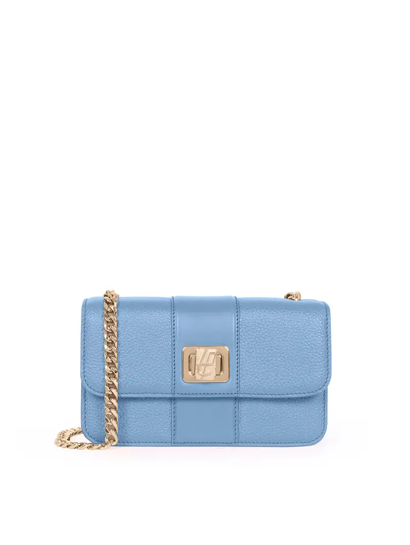 Borsetta In Pelle Con Tracolla Catena Fiorenza - Avio Azzurro