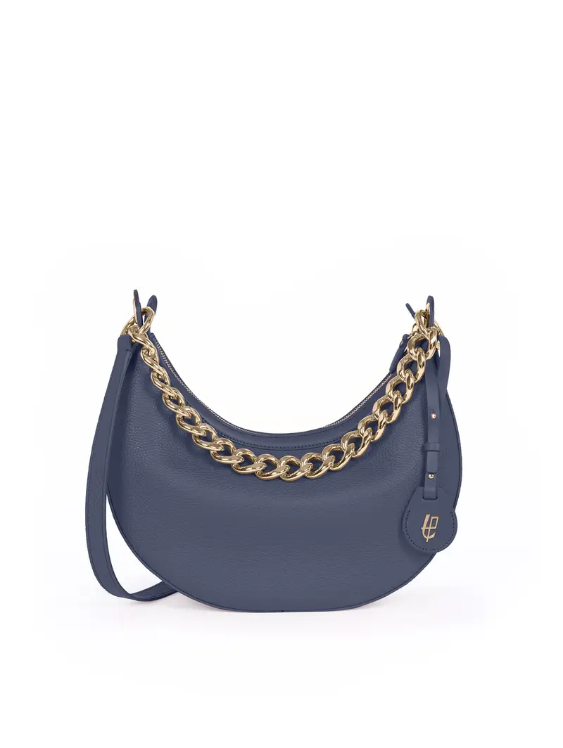 Hobo In Pelle Blu Con Catena Oro - Clara