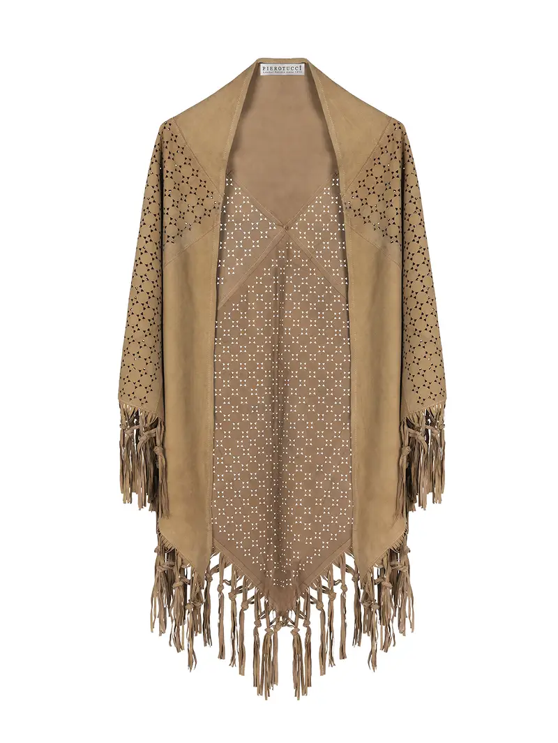 Scialle In Pelle Traforata Beige Marrone