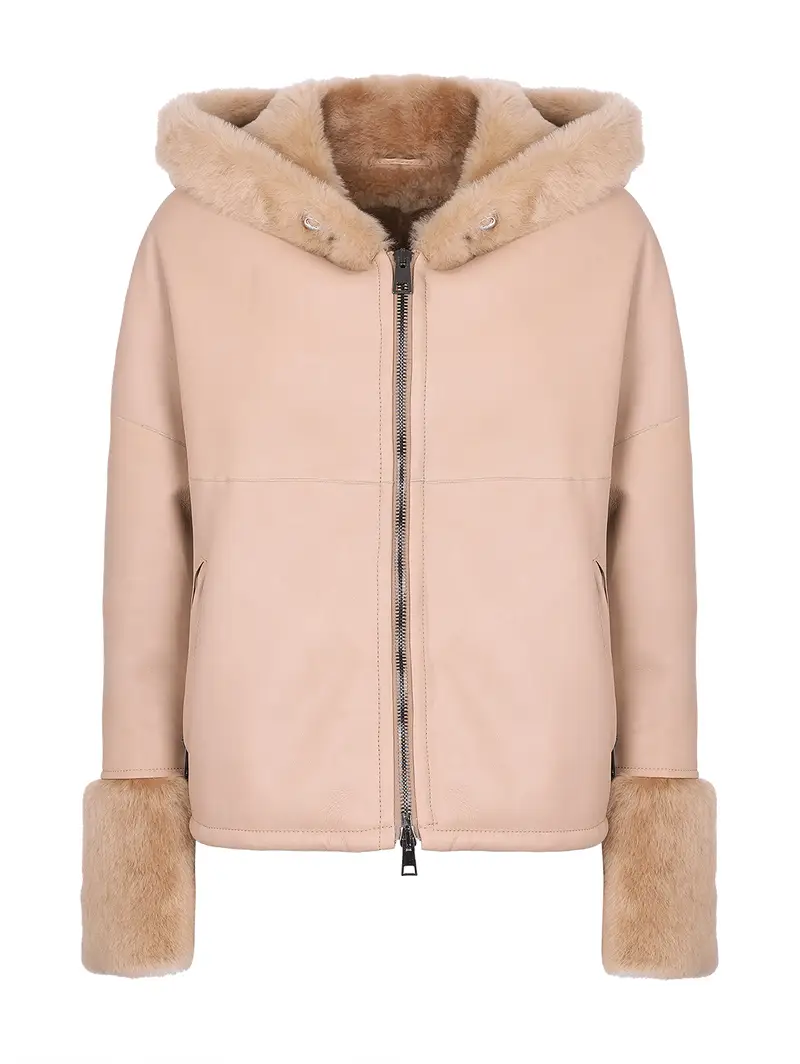 Shearling Beige Da Donna Con Cappuccio