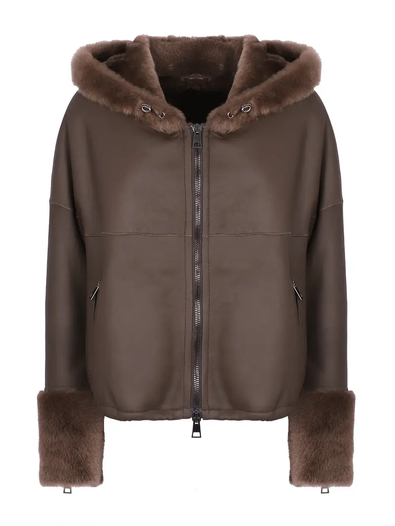 Shearling Marrone Da Donna Con Cappuccio