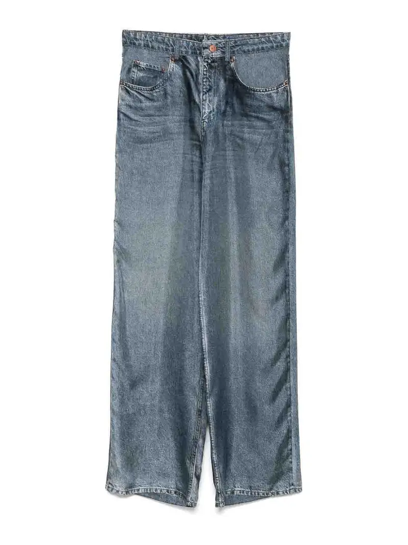 Pantaloni in seta con stampa denim Blu