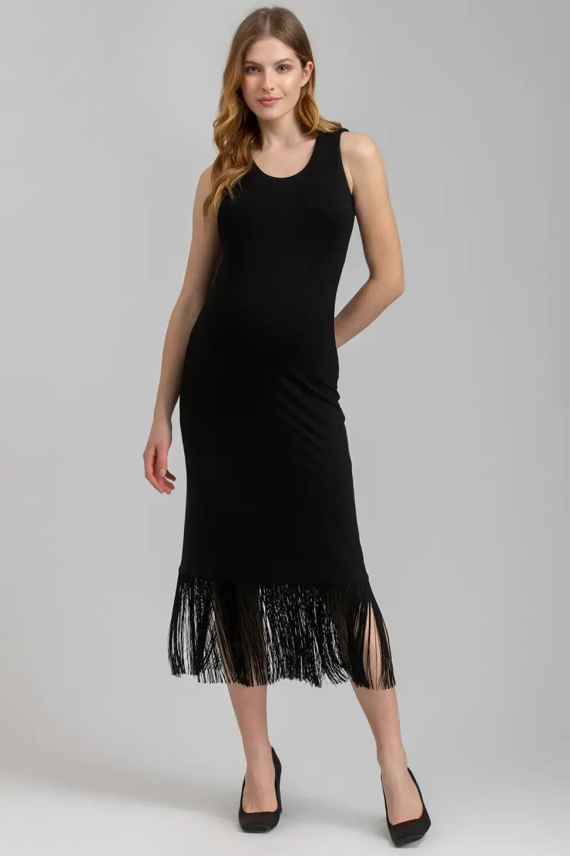 ANAIS | Abito Premaman Aderente Nero con Frangia