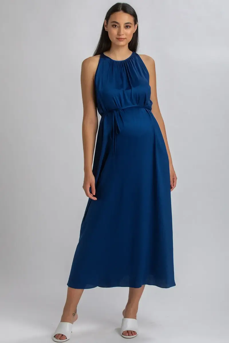 CLARISSA | Maxi Abito Premaman Blu con Cintura Rimovibile