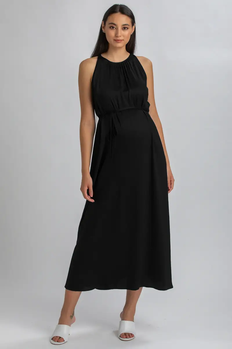 CLARISSA | Maxi Abito Premaman Nero con Cintura Rimovibile