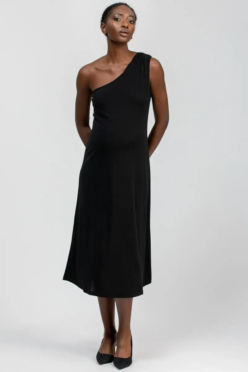 EVA | Abito Premaman Midi Mono Spalla Nero