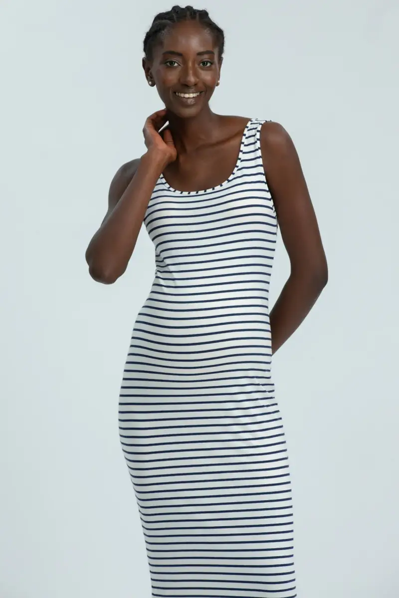 FORMENTERA | Abito Premaman Aderente a Righe Blu in Jersey