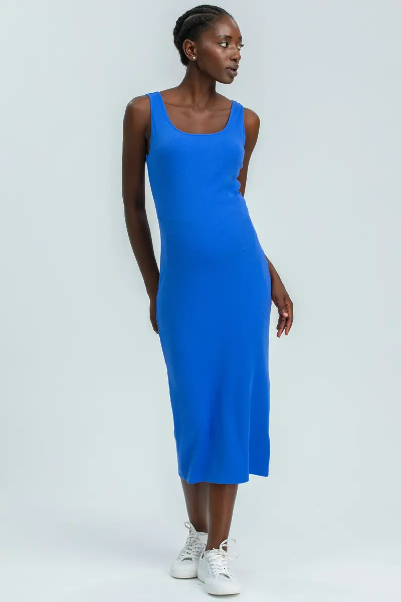 IBIZA | Abito Premaman Aderente Blu in Morbido Bambù a Costine