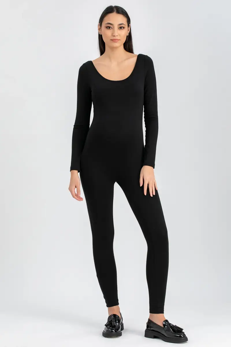 MADDY | Tuta Premaman Nera a Maniche Lunghe in Morbido Jersey di Bambù