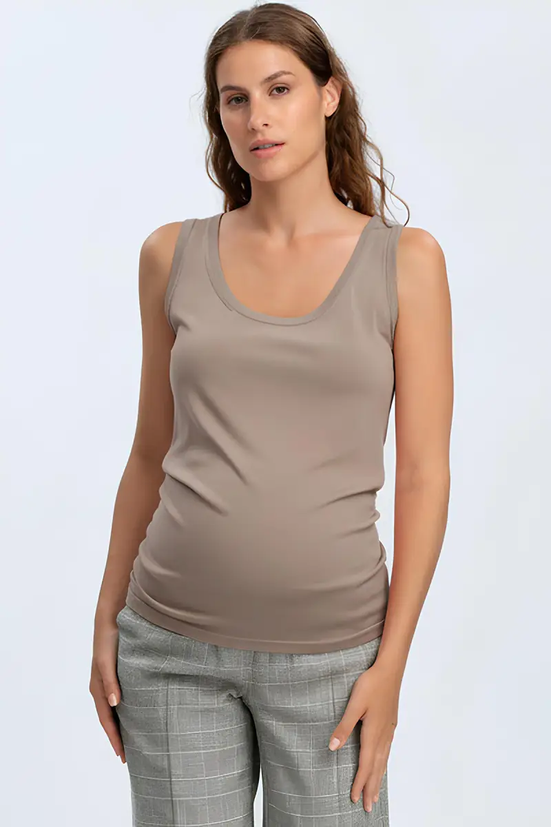 MARETTIMO | Top Premaman Beige con Scollo Rotondo