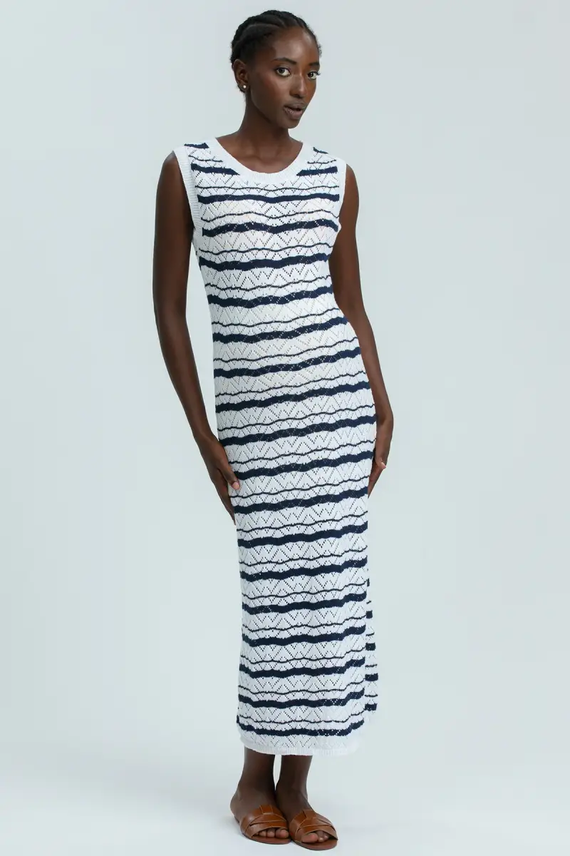 PARAGGI | Maxi Abito Premaman Smanicato a Righe Blu