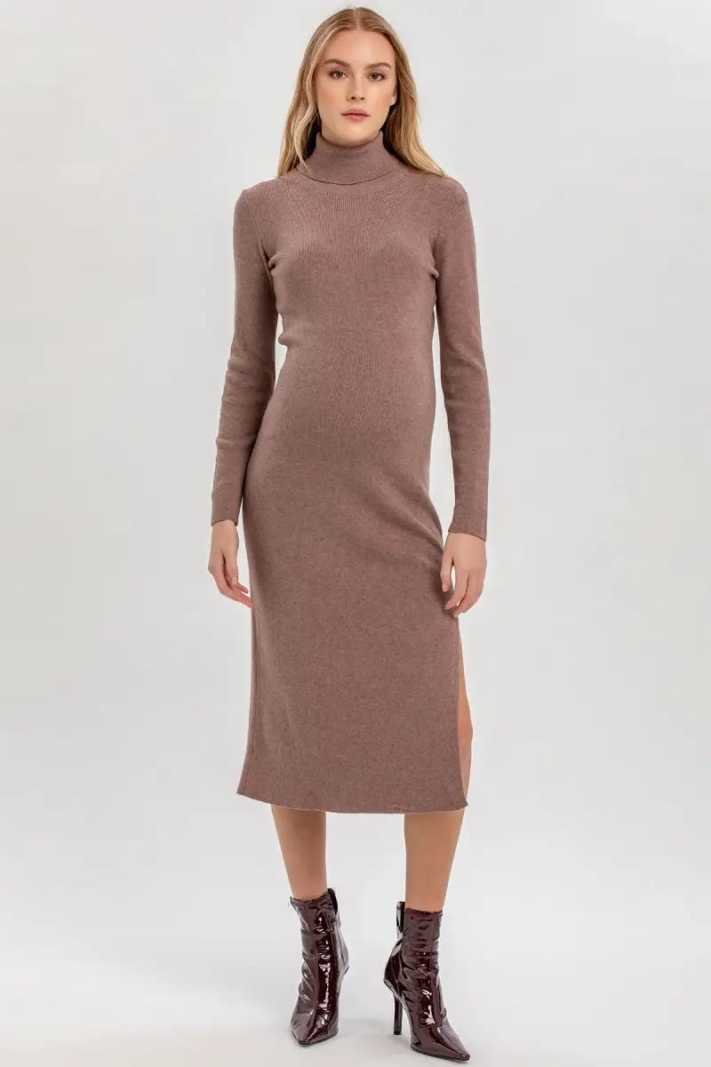 PENELOPE | Abito Premaman Aderente Marron Glacé con Spacco Laterale